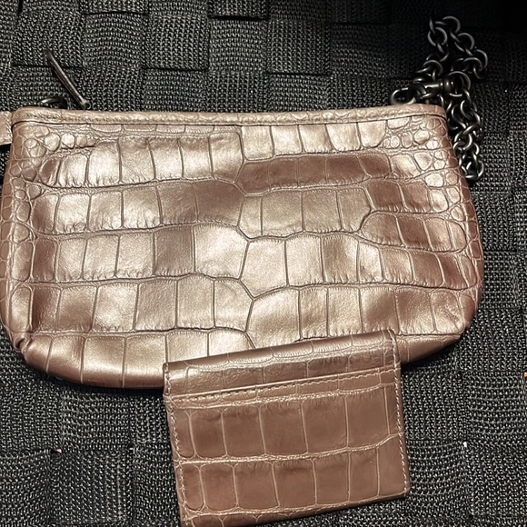 Coach clutch with matching ID wallet. Bronze alligator leather print with chain. - Picture 2 of 4